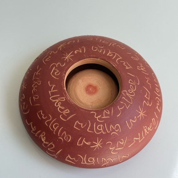 RARE Bangladesh Dhaka Asia Inscribed Terracotta Poetic Tea Light - Picture 2 of 4